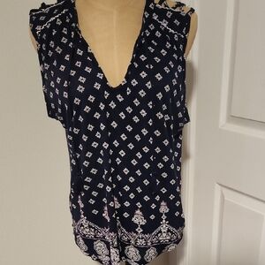 Lucky Brand Navy and White Blouse